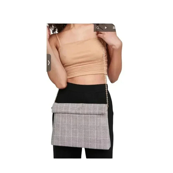 Moda Luxe Heather Clutch Plaid Lunch Bag Shape Bag. Zip Roll Closure Magnets - Picture 4 of 4